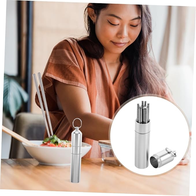 SHOWERORO Foldable Chopsticks with Case 2 Pairs Stainless Steel Portable Utensils Reusable Metal Chopsticks Set for Travel Camping Hiking Business Trips Compact Storage Tube