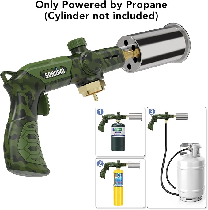 Sondiko Powerful Propane Torch L8010, Sous Vide, Campfire Starter, Adjustable Gas Welding Kit for Searing Steak, BBQ, Gas Welding(Camouflage) Propane Tank Not Included | Torch Gun Torch Burn, Held Hand Blow Torch, Best Gift for Men