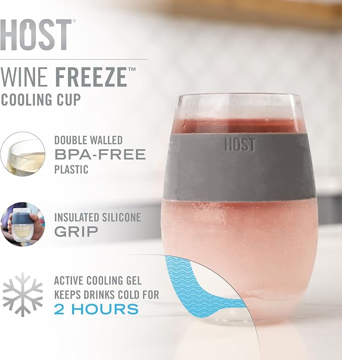 Host Wine Freeze Cup with Lid, Double Wall Insulated, Cooling Freezable Drink with Gel, Glasses for Red and White Wine, 8.5 oz, Set of 2, Mint