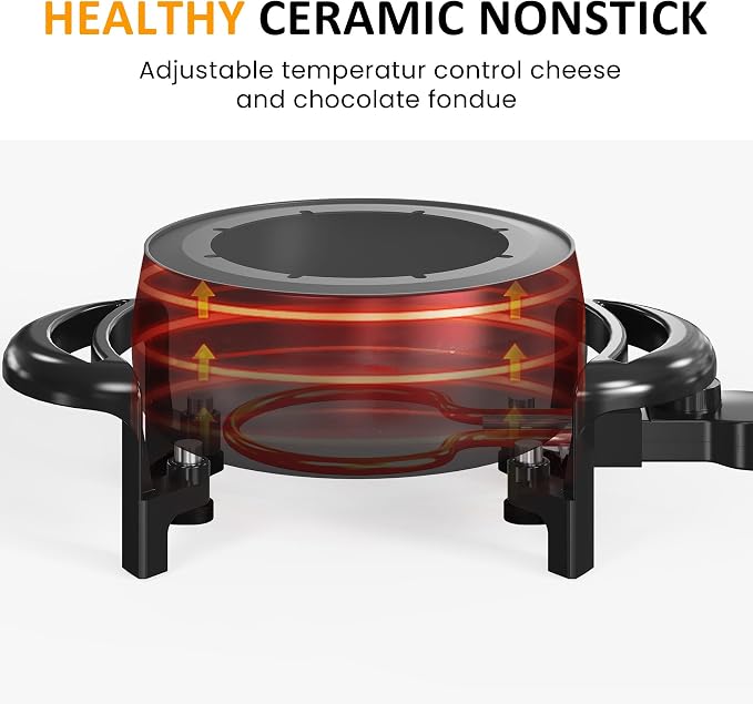Sunvivi 3 Quarts Electric Fondue Pot Set for Cheese & Chocolate,Temperature Control, 8-Color Coded Forks, for Cheese, Chocolate, Hot Oil, Broth