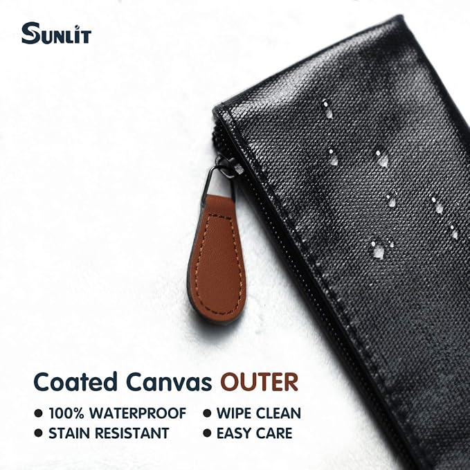 Sunlit 100% Waterproof Wipe Clean Hygienic Carrying Case/Pouch for Reusable Straws - 2 set Black - For 10.5 inches Straws Silicone or Stainless Steel - Brush/Chopsticks Zipper Bag for Travel