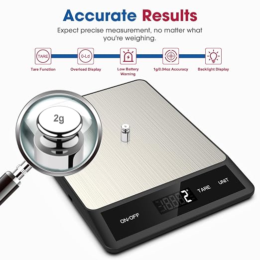 Mik-Nana Food Scale, Digital Kitchen Scale with 6 Units Tare Function | LCD Display, 11lb Stainless Steel Weight Grams and Ounces for Baking, Cooking and Meal Prep (Batteries Included)