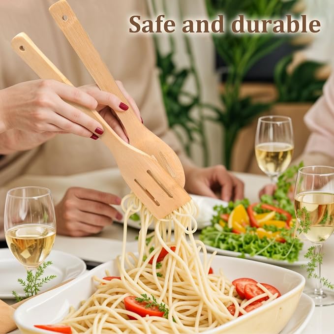 HANSGO Bamboo Kitchen Utensils Set – 6-Piece Wooden Cooking Set for Nonstick Cookwares and Cast Iron Pans, Durable Wooden Spoons, Perfect Housewarming Gifts, Apartment Essentials