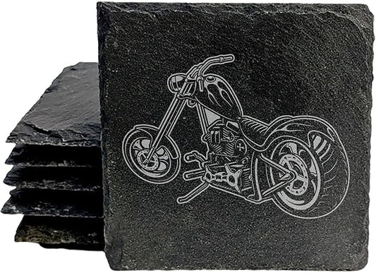Level Up Your Man Cave: Rustic Chopper Coasters for The Motorcycle Enthusiast - Square Slate - Set of 6