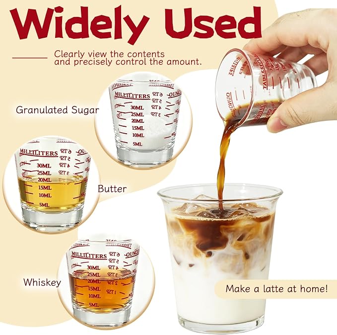 4 Pack Shot Glass Measuring Cup,Espresso Shot Glasses Liquid Heavy,Thick Base Liquid Measuring Cup for Mixing Cocktails Preparing Dessert (1 OZ, 2 TBS, 6 TSP, 30 ML)