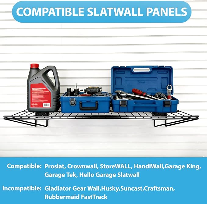 Slat Wall Shelves Accessories - 24 Inch Slatwall Wire Shelf Heavy Duty Storage Garage Shelving Wall Mounted (6 Pack)