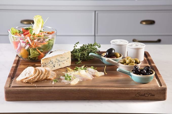 PREMIUM ACACIA Cutting Board & Professional Heavy Duty Butcher Block w/Juice Groove - Extra Large (17"x13"x1.4") Organic, End Grain Chopping Block. Ideal Serving Tray for Meat & Cheese