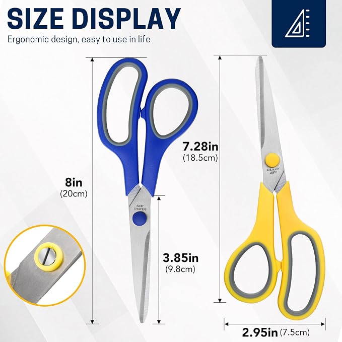 BURVAGY 20 Pack 8" Scissors All Purpose, Heavy Duty Scissors for Office | Scissors Bulk Multipurpose Comfort-Grip Sharp Adult Office Scissors Set Sewing Fabric Stainless Steel Blades, Right/Left Hand