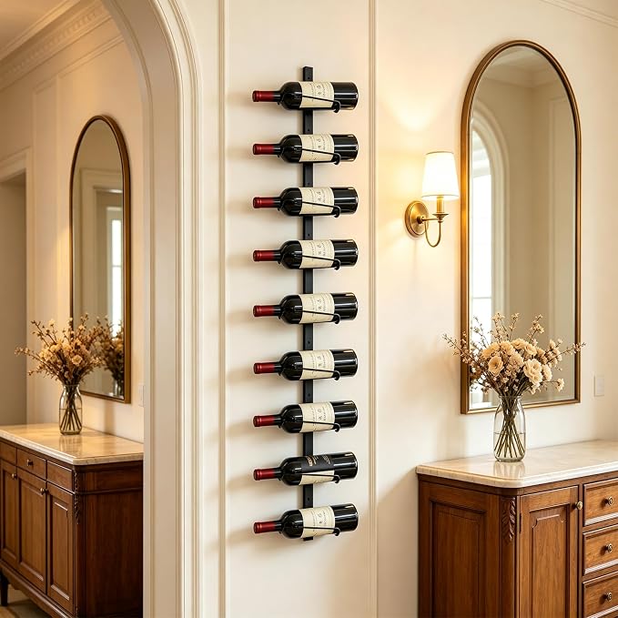 Sonyabecca 9 Bottle Wall Wine Rack - DIY Detachable Wine Storage Organizer, Wall Mount Used As One or Three, Bottle Display Holder for Kitchen, Pantry, Dining Room, Bar, Cellar