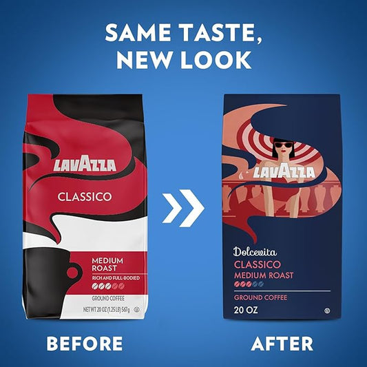 Lavazza Classico Ground Coffee Blend, Medium Roast, Premium Coffee, 100% Arabic, Value Pack, Non GMO, 20 Ounce (Pack of 6)