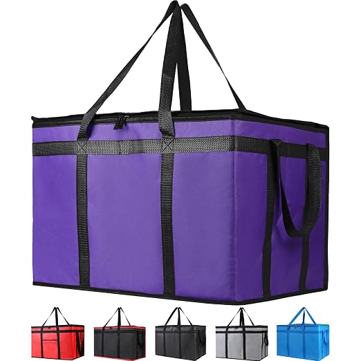 Bodaon Insulated Food Delivery Bag, XXX-Large Grocery Bags, Purple, 1-Pack | Meal Grocery Tote Insulation Bag for Catering/Drivers for Hot and Cold Food, Commercial, Large Capacity Reusable Warming Bag
