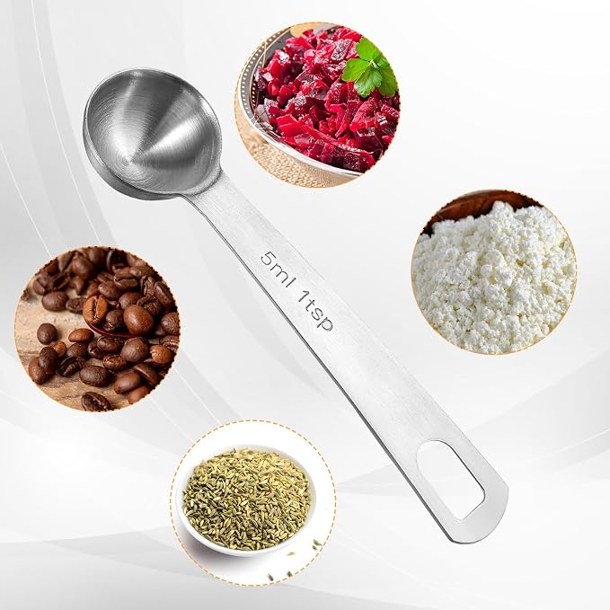 2 Pcs 1 Teaspoon Scoop Measuring Spoon Stainless Steel Teaspoons (5ml) Coffee Scoop and Tablespoon Measuring Spoon Metal Kitchen Gadgets for Cooking and Baking