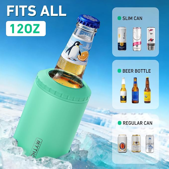 3 in 1 Slim Can Cooler for 12 OZ Skinny Can, Regular Can & Beer Bottle - Keep Cold for 6 Hours - Double Walled Insulated Stainless Steel Vacuum Beverage Can Insulator