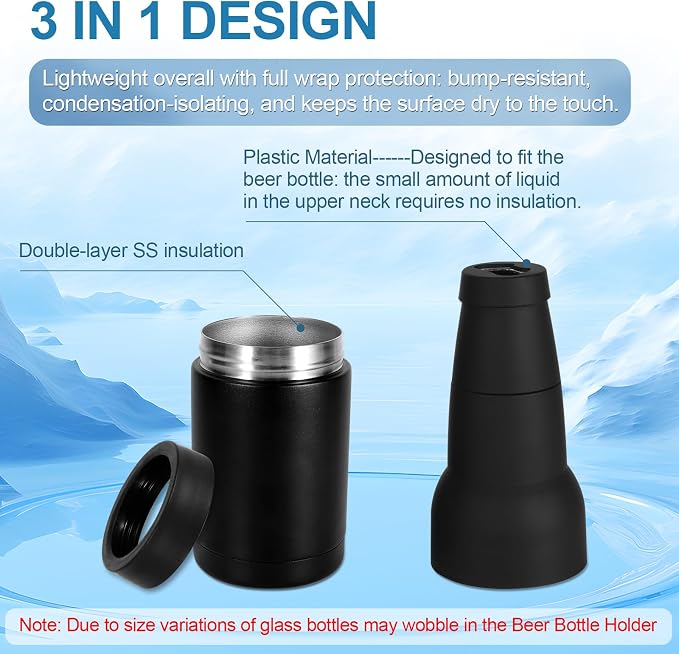 Beer Can Cooler, 12Oz Beer Bottle Insulator with Beer Opener | 3 In 1 Slim Can Cooler Insulated, Vacuum Insulated Double Walled Stainless Steel Beer Bottle Holder