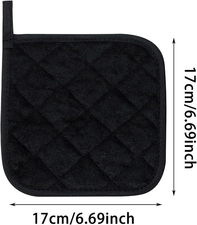 ONLYKXY 2pcs Cotton Heat Resistant Pads Basic Square Pot Holder 17cm/6.69inch Multipurpose Quilted Liner Little Trivet Cloth Potholders for Hot Cold Kitchen Baking Cooking Oven (Black)