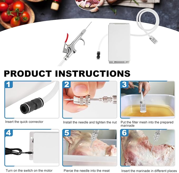 MXBAOHENG Electric Meat Injector Gun Pump with Hose, 70W Marinade Syringe | w/ 10 Stainless Steel Needles for Home Grilling, Family Parties & Outdoor Cooking Turkey, Pork, Beef