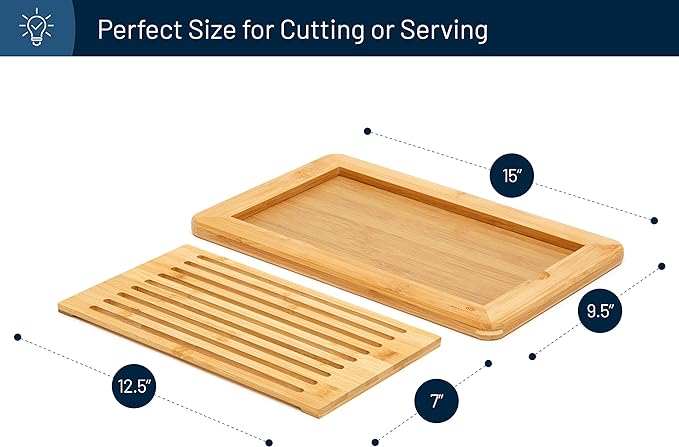 RoyalHouse Large Premium Natural Bamboo Bread Cutting Board with Crumb Tray, Bread Serving Tray for Kitchen | Bread Serving Tray for Kitchen, Ideal for Slicing Loaves, Catching Crumbs, and Elegant Countertop Presentation