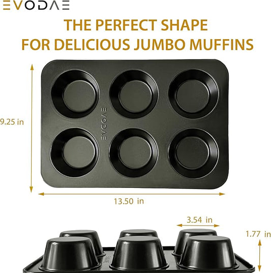 EVODAE® Jumbo Muffin Pan in Holiday Gift Box – Set of 2, 12 Cup (2x6) Large Muffin Pan & Large Cupcake Pan – Pro-Grade Nonstick Bakeware – PFOA & PTFE Free – Great Gift for Bakers & Holiday Baking