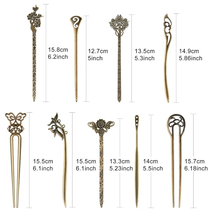 TUPARKA 18 PCS Hair Sticks Vintage Hair Pins Chinese Women Hair Chopsticks Pins Retro Vintage Decorative for Hair Accessory（9 Design） (bronze)