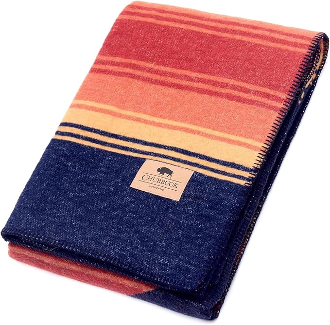 Chubbuck 100% Wool Blanket Camping (60" x 84") - Large Warm Blankets for Camping, Emergency, Outdoor Concerts and Home Use - Reversible, Fire Retardant Blanket, Soft Warm Blankets for Winter (Sunset)