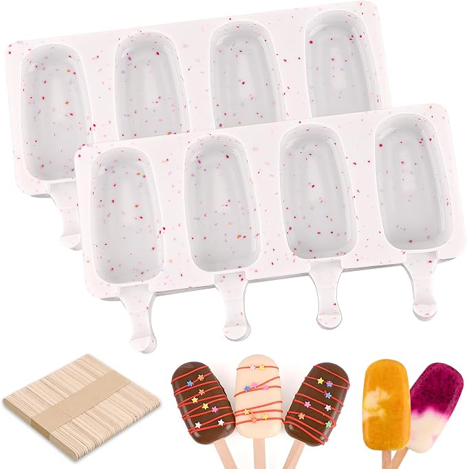 WMKGG Popsicle Silicone Molds Set, 2 PCS Ice Cream Molds with 50 Wooden Sticks for Cake Pop, Ice Pop, Cakesicles (Standard Size/Colorful dots)