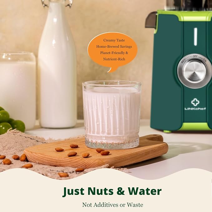 LINKChef Cold Press Juicer Machine, 4.53" Whole Fruit Slow Masticating Juicer with Auto Cutting, 200W Quiet Motor & High Juice Yield, Easy Clean Compact Juicer Extractor with Recipe Guide, Green