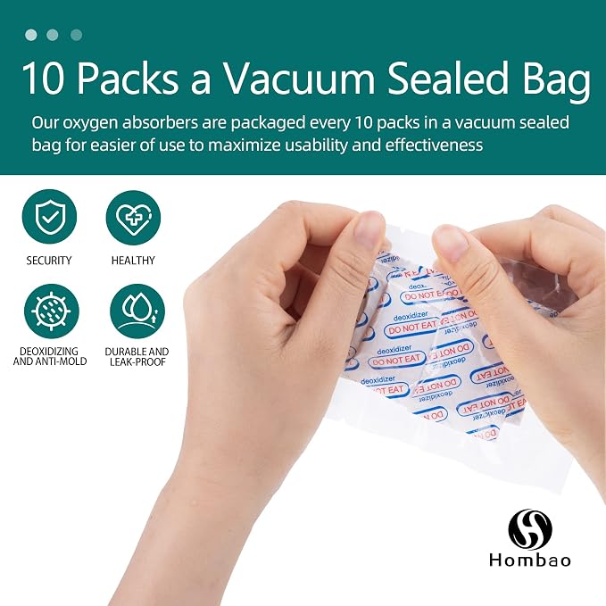 200 Packs 200CC Oxygen Absorbers for Food Storage - Food Grade, 10 Packs x 1 Vacuum Bag