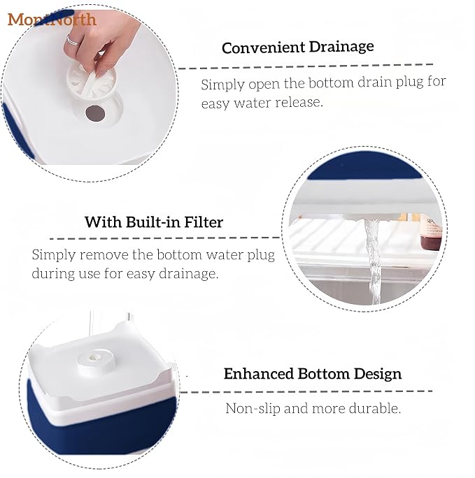 Collapsible Wash Basin 9L, Foldable Dish Tub with Drain Plug, Portable Collapsible Dish Basin, Camping Sink for Washing Dishes, Laundry & Kitchen Use (Navy Blue)