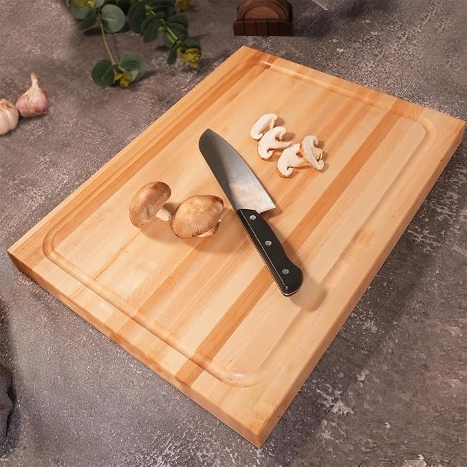Hard Maple Wood Cutting Board for Kitchen, USA Grown Hardwood, 16 x 12, with Invisible Inner Handle, Prefinished with Food-Grade Oil, Suitable for Kitchen Edge Grain, 1" Thick