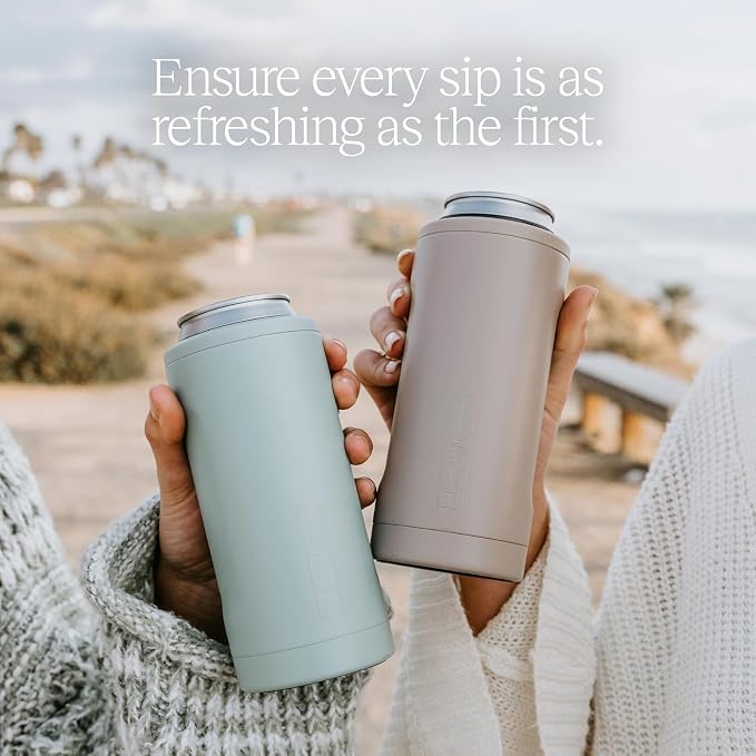 BrüMate Hopsulator Slim Can Cooler Insulated for 12oz Slim Cans | Skinny Can Insulated Stainless Steel Drink Holder for Hard Seltzer, Beer, Soda, and Energy Drinks (Walnut)