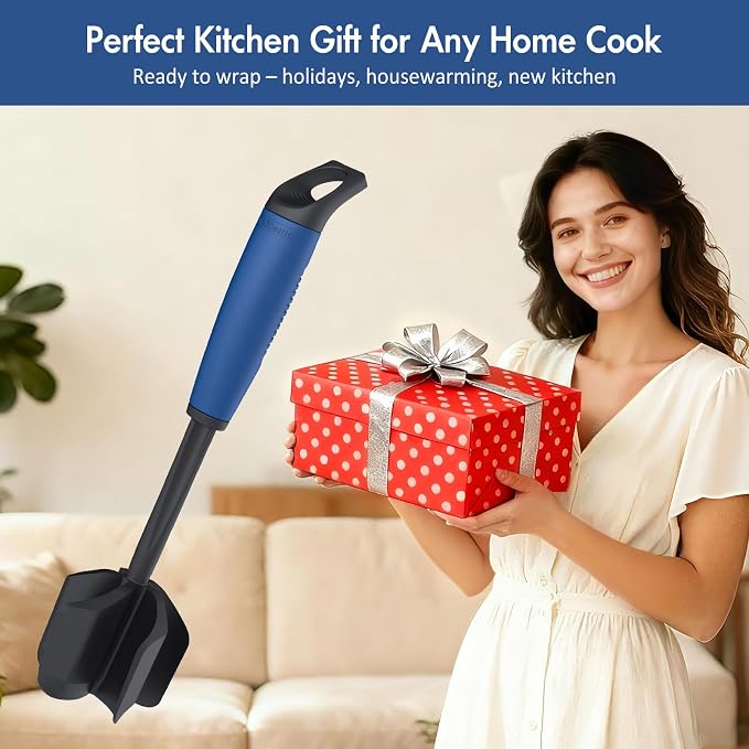 Ourokhome Meat Chopper and Potato Masher, Heat Resistant Nylon Ground Beef Smasher for Hamburger, 5 Curved Blades Nonstick Safe Mixer & Stirrer, Practical Kitchen Gadgets, Navy.