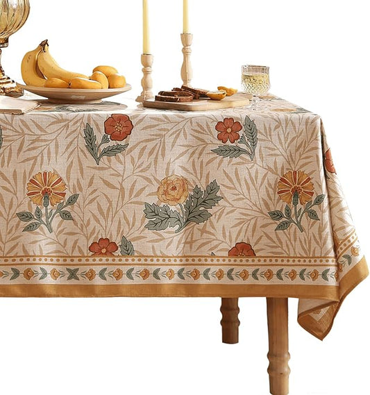 patdrea Designer French Vintage Long Rectangular Tablecloth,Yellow Floral Pattern Anti-Wrinkle Table Cloth,Dacorative Cover for Kitchen Dining Parties,Christmas,Thanksgiving,63"x94"-Cornflowers
