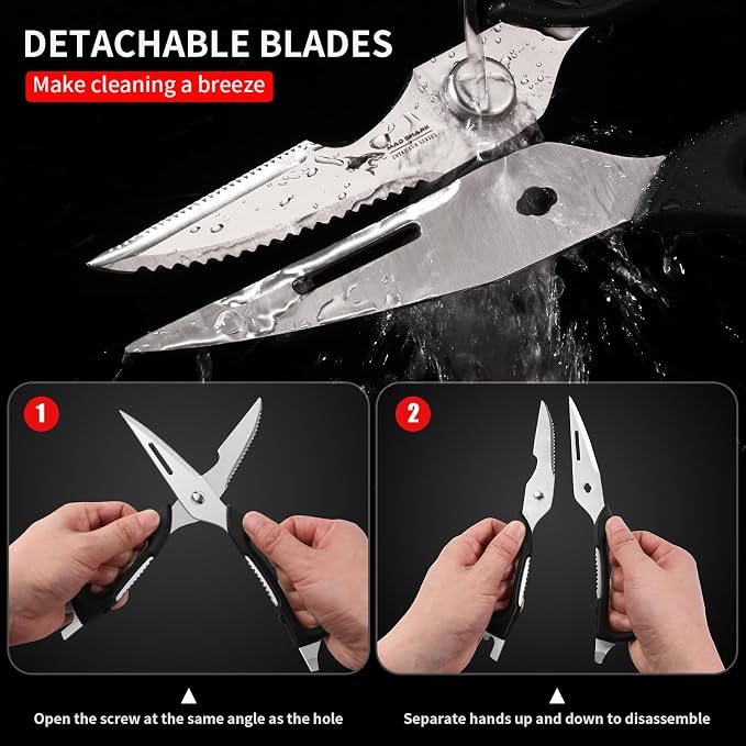MAD SHARK Kitchen Scissors All Purpose Kitchen Shears Come Apart | Stainless Steel Utility Scissors with Comfort Grip,Heavy Duty Poultry Shears for Chicken,Meat,Fish,Dishwash Safe (BLACK)