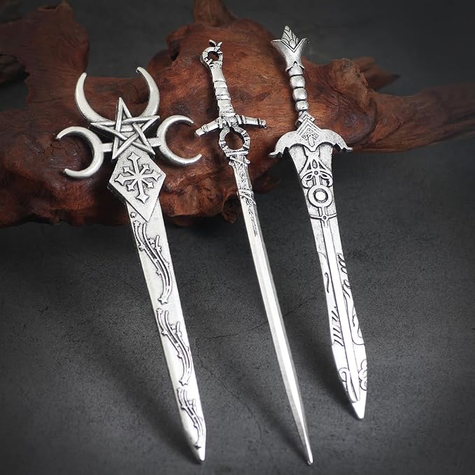 3Pcs Sword Hair Pins - Renaissance Medieval Gothic Hair Sticks for Women, Vintage Metal Hair Chopsticks for Bun Updo, Renaissance Accessories Medieval Accessories