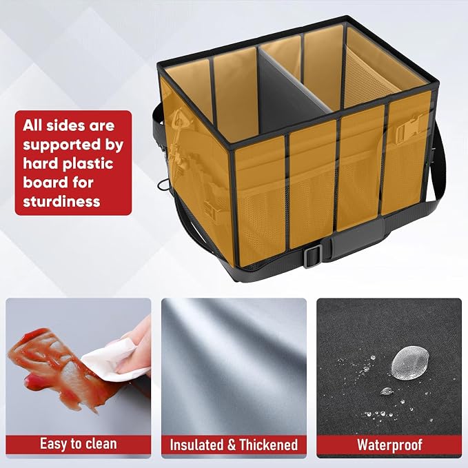 Grill Caddy with Lid, Foldable BBQ Caddy with Paper Towel Holder | 11 Compartments, Easy-Clean Aluminum Interior, 1680D Oxford Fabric, Water-Resistant, Shoulder Strap Included, Tailgating