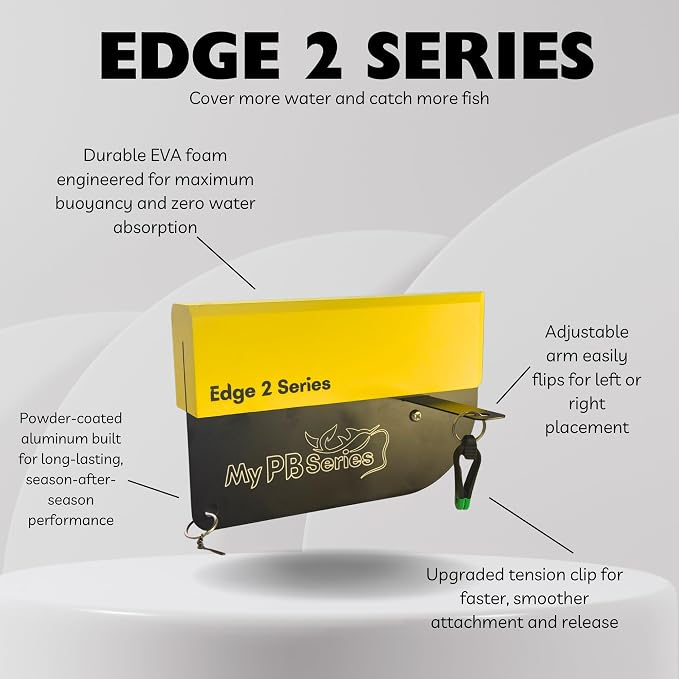 Edge 2 Planer Boards | Heavy-Duty 10" Aluminum & EVA Foam | Lightweight, Curved Front for Low Drag | Adjustable for Catfish, Striper & More | 2-Pack (Yellow, Medium)