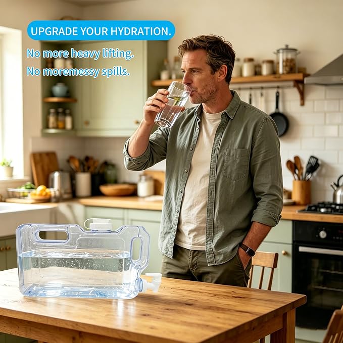Refrigerator Water Dispenser 1.1 Gallon, Plastic Beverage Dispenser with 2 Spigots,Leak-Proof, Easy-Grip Handle & Easy-Pour Spout, Refillable Container for Fridge, Kitchen, Juice, Daily Use