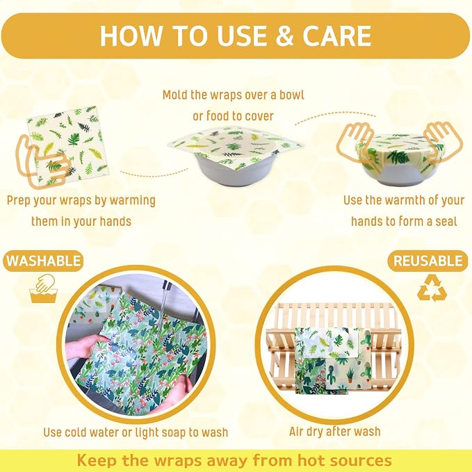 Reusable Beeswax Wrap - 9 Pack Beeswax Wraps for Food, Eco-Friendly Beeswax Food Wraps, Bread Sandwich Wrapper - Organic, Sustainable, Zero Waste, Reusable Plastic-Free Food Wrap, 1XL, 3M, 5S