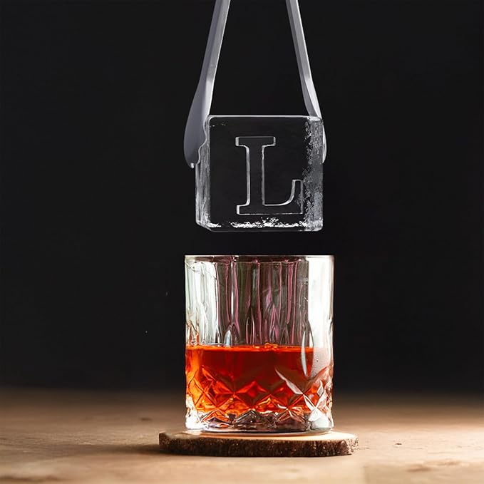 Letter L Monogram Clear Ice Cube Maker, 2" Big Ice Cubes Mold for Whisky and Cocktails, Large Initials Silicone Ice Cube Tray Personalized Gifts for Men (Letter L)