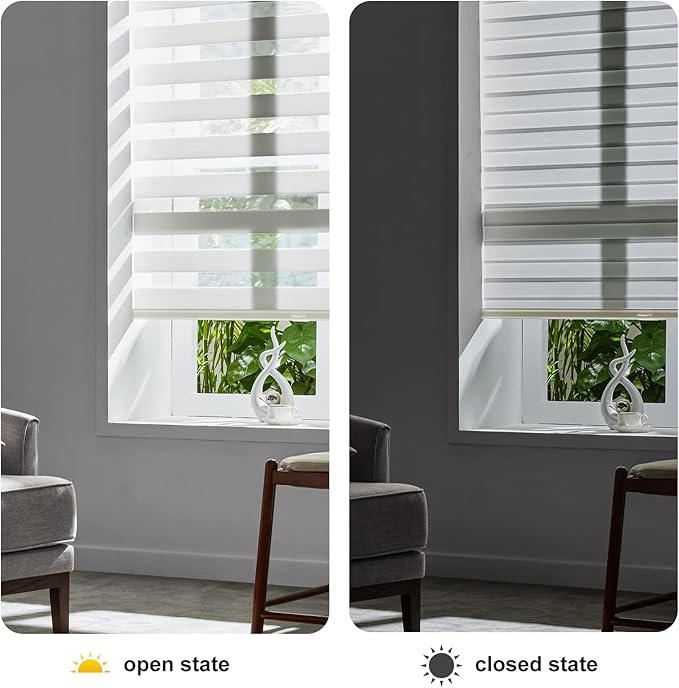 Persilux Cordless Zebra Blinds for Windows Free-Stop Roller Windows Shades (34" W X 72" H, Cream) Dual Layer Light Control for Day and Night, Light Filtering Sheer Shades for Home, Easy to Install