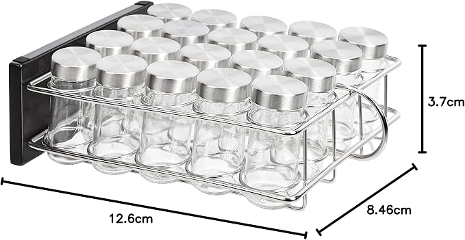 Amazon Basics 20 Jars Spice Rack Organizer, Space-Saving Kitchen Organizer with Glass Spice Jars, Sturdy, Silver