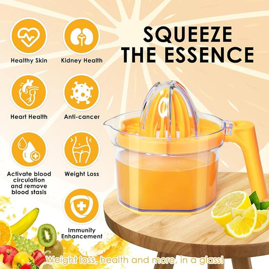 4-in-1 Lemon Squeezer, 16.9oz Manual Juicer with Dual Reamers | Multifunctional Citrus Juicer, Lemon Lime Squeezer with Detachable Handle/Grater/Egg Separator/Measuring Cup/BPA-Free, Orange