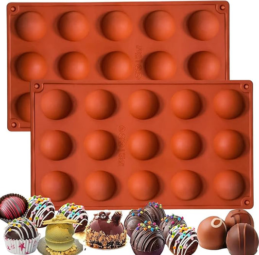 2-Pack 15-Cavity Silicone Baking Molds | Non-Stick Semi Sphere Molds for Jelly, Chocolate & Cake | BPA-Free Food Grade (Round/Half Sphere) by ENBRWAS