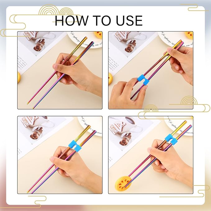 5 Pairs Reusable Chopsticks Helpers Training Chopstick for Beginner Replaceable Practice Chopsticks Non-slip Training Chopstick for Adults Learner(Stainless Steel,Bright Colors)