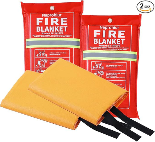 Emergerncy Silicone Fire Blanket for Home and Kitchen, 2 Pack 40"x40" Skin-friendly Fireproof Blanket, Glow-in-the-dark, Fire Retardant Suppression Compatible with Extinguisher