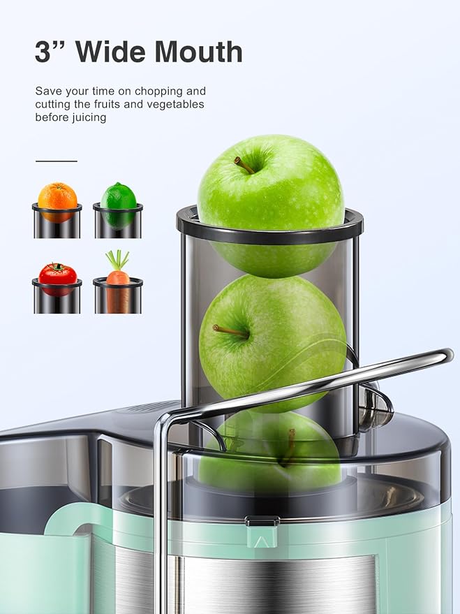 Juicer Machine 800W Centrifugal Juicer with Wide Mouth Feed Chute | For Fruits And Vegetables, Stainless Steel, BPA-Free Parts, Easy To Clean, Aqua, Fast Juice Extraction