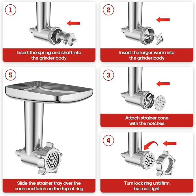 Meat Grinder & Cheese Grater Attachment for KitchenAid Stand Mixer | Meat Grinder with Sausage Stuffer Tubes, Slicer Shredder Attachments, Food Grinder for KitchenAid Mixer Attachments