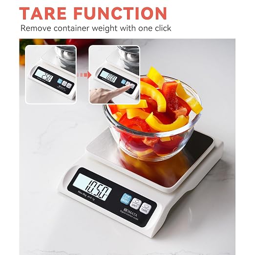 BOMATA 0.1g High Precision Food Scale, 13lb Digital Kitchen Scale with Removable Stainless Steel Pan, Backlit LCD Display, for Cooking, Baking B621 White