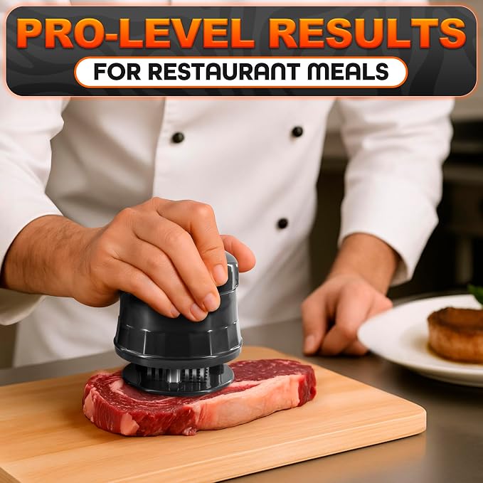 Meat Tenderizer Tool - Convenient Chicken Tenderizer Tool with 56 Sharp Stainless Steel Needle Blades, Safety Lock & Cleaning Brush, Dishwasher Safe - for Beef, Steak, Fish, Meat & Poultry Tenderizers | Blade Tenderizer for Meat with Safety Lock & Clea...