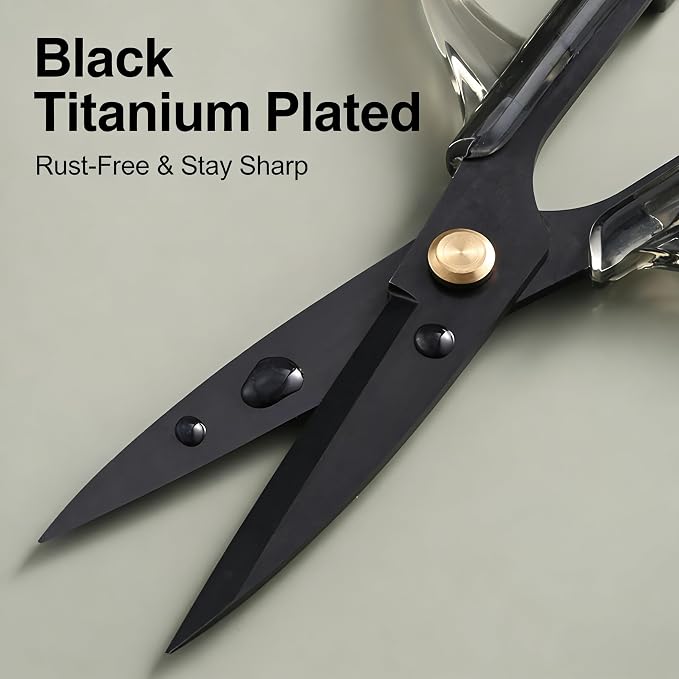 Kitchen Shears Scissors&Sharp Scissors, ARCHIKING 7.7inch Black Titanium Plated Scissor-Meat and Poultry Shears, Dishwasher Safe, Acrylic Handel All Purpose Stainless Steel Utility Scissor Black